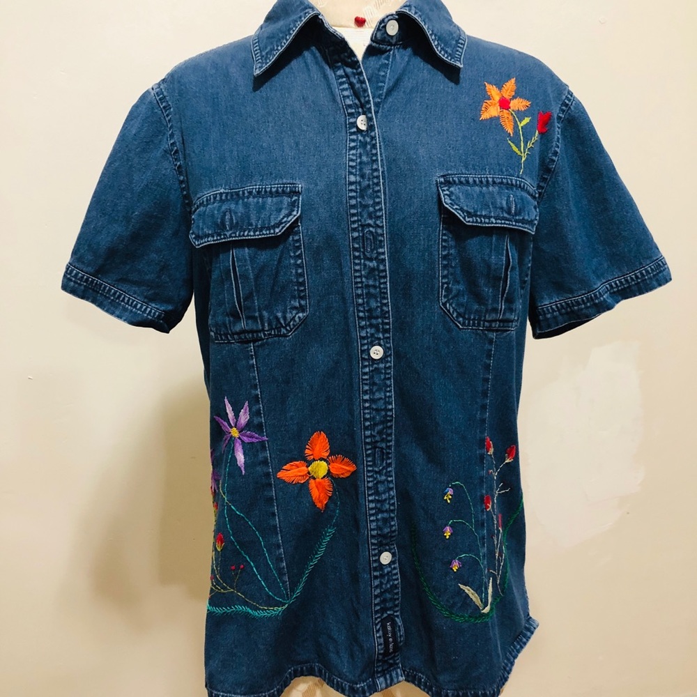 Denim blouse, handmade embroidery